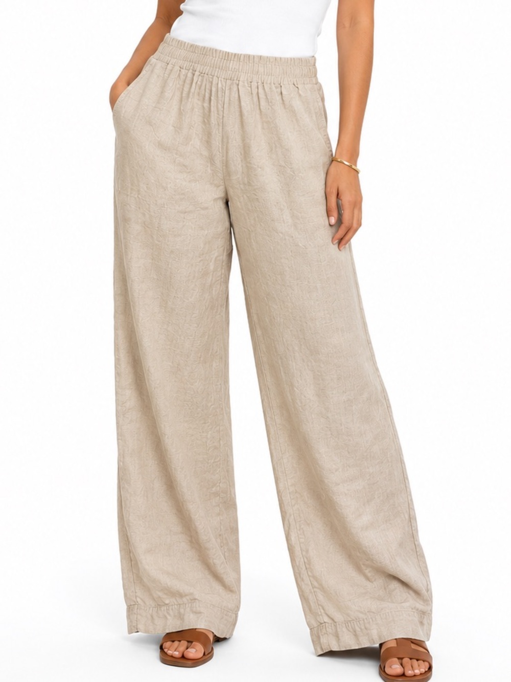Old Navy Linen Blend High Rise Wide Leg Crop Pants Beige Women’s Medium